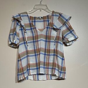 Madewell Multicolor Plaid Ruffle Sleeve Blouse